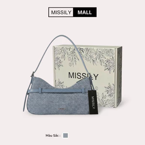 Túi xách nữ đeo chéo, đeo vai MISSILY màu xanh demin kiểu dáng bassic size 25 (ms197)