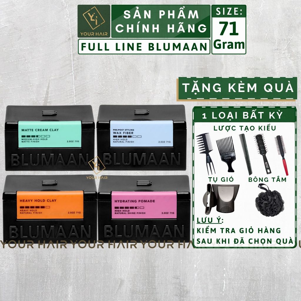 [Blumaan] Sáp & Pomade tạo kiểu 25 - 71gr | Matte Cream Clay, Heavy Hold Clay, Wax Fiber & Hydrating Pomade
