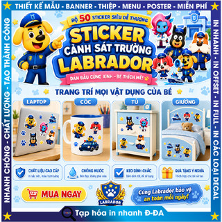 Set 50 Sticker Avatar Cảnh Sát Trưởng Labrador Loại To Hoạt Hình Trang Trí Laptop, Điện Thoại, Sổ Tay,tem chống nước