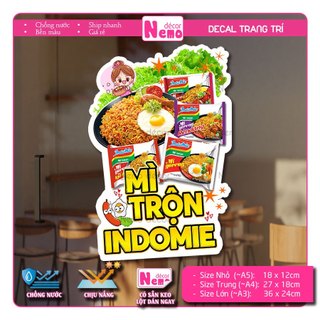 Decal Trang Trí Mì Trộn Indomie, Tranh Dán Quán Ăn, Cà Phê, Dán Tường, Tủ, Kính, Xe Đẩy - Sticker Chịu Được Mưa Nắng.