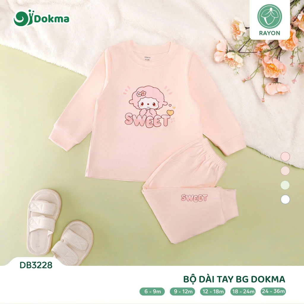(8-13kg, 6-36M) Bộ Nỉ Cotton Dokma Cổ Tròn Dài Tay Cho Bé DB3228 DB3161 DB3183 DB2441 DB2451 DB3120