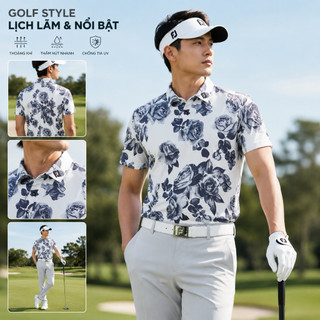 Áo golf fj hoạ tiết hoa hồng đen thể thao đẹp chất liệu co dãn