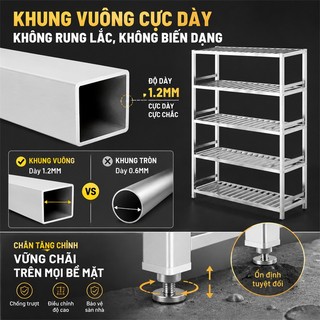LOADNIX Kệ inox nhà bếp cao cấp Chịu lực lên đến 500kg Kệ để đồ inox Với nhiều thanh đỡ Lắp đặt đơn giản