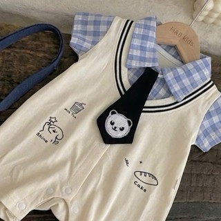 Body công tử đùi caro kèm cà vạt bé trai 4-10Kg. Bodysuit bé trai đầy tháng, thôi nôi. Dino Kids