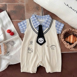 Body công tử đùi caro kèm cà vạt bé trai 4-10Kg. Bodysuit bé trai đầy tháng, thôi nôi. Dino Kids