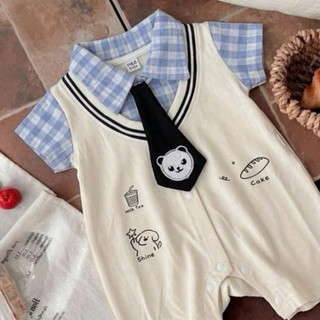 Body công tử đùi caro kèm cà vạt bé trai 4-10Kg. Bodysuit bé trai đầy tháng, thôi nôi. Dino Kids