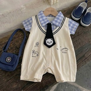 Body công tử đùi caro kèm cà vạt bé trai 4-10Kg. Bodysuit bé trai đầy tháng, thôi nôi. Dino Kids