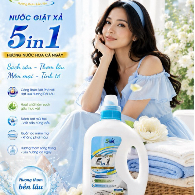Nước giặt xả SiBE 5in1 hương hoa giúp trắng sạch áo quần