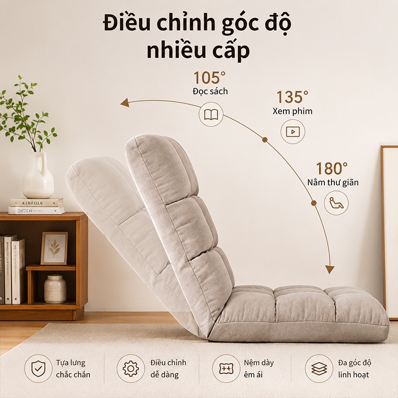 Ghế Lười Tatami - Ghế Tựa Lưng Ngồi Bệt  - Rẻ Vô Địch, Chất liệu vỏ ngoài nhung lạnh Bản tạo cảm giác mềm mại.
