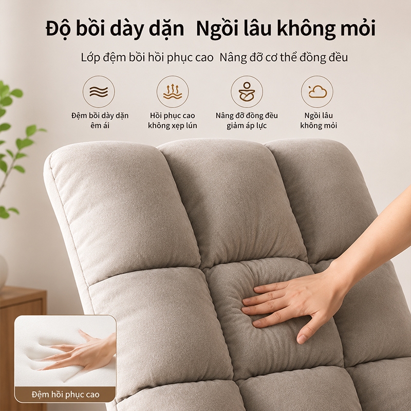 Ghế Lười Tatami - Ghế Tựa Lưng Ngồi Bệt  - Rẻ Vô Địch, Chất liệu vỏ ngoài nhung lạnh Bản tạo cảm giác mềm mại.