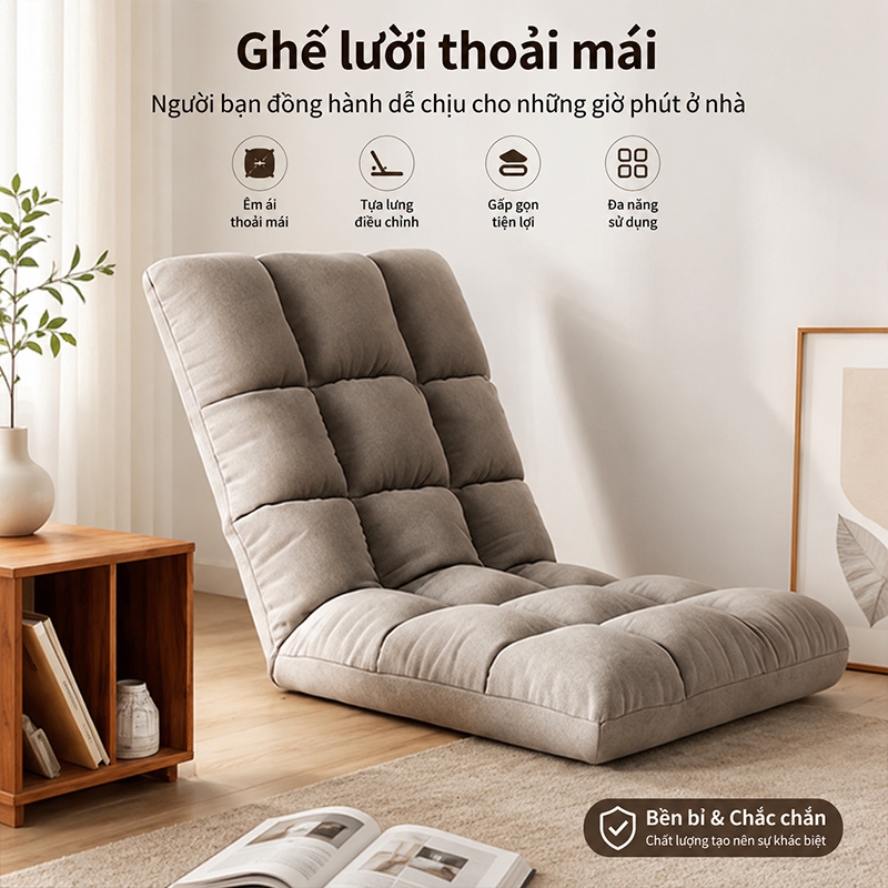 Ghế Lười Tatami - Ghế Tựa Lưng Ngồi Bệt  - Rẻ Vô Địch, Chất liệu vỏ ngoài nhung lạnh Bản tạo cảm giác mềm mại.