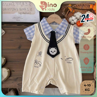 Body công tử đùi caro kèm cà vạt bé trai 4-10Kg. Bodysuit bé trai đầy tháng, thôi nôi. Dino Kids