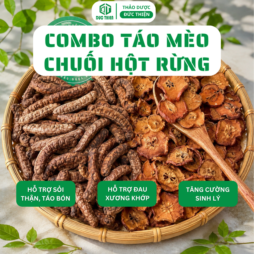 Combo 1Kg Chuối Hột Rừng -  1Kg Táo Mèo (Khô, Sạch, Thơm) - Bổ Thận Tráng Dương, Tăng Cường Sinh Lý