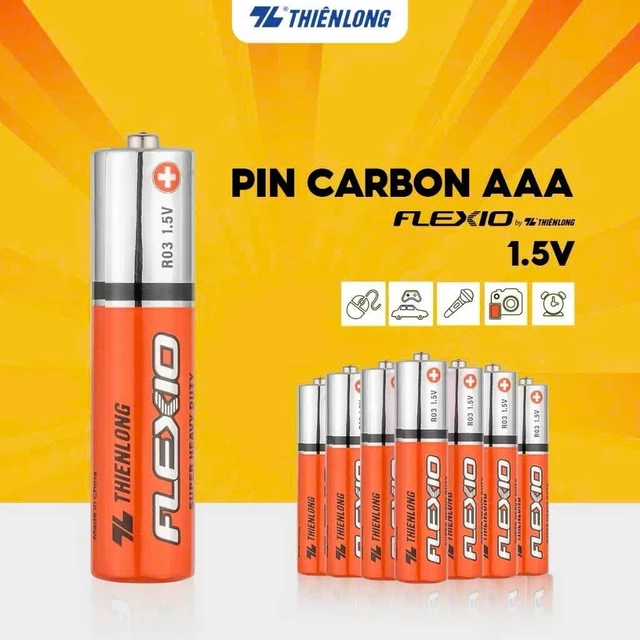 Pin AA FLEXIO 1.5V - Pin Than /Pin tiểu/Pin carbon AAA/ Pin AA Thiên Long Dùng Cho Remote Chuột Đồng Hồ, Đồ Chơi/ micro