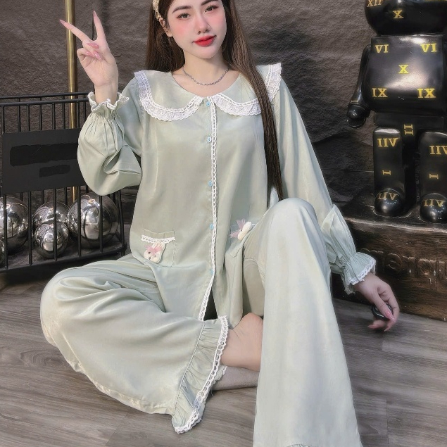 Đồ bộ nữ đồ mặc nhà, đồ ngủ nữ dễ thương,đồ ngủ xinh tiểu thư trơn đủ màu,chất vải lụa cao cấp[390].