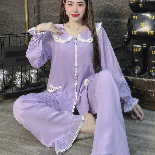 Đồ bộ nữ đồ mặc nhà, đồ ngủ nữ dễ thương,đồ ngủ xinh tiểu thư trơn đủ màu,chất vải lụa cao cấp[390].