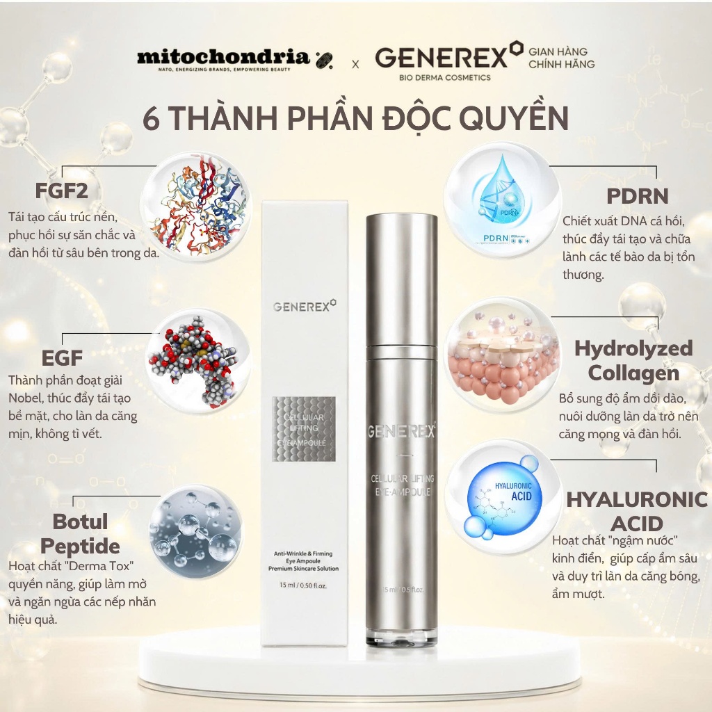 Tinh Chất Dưỡng Ẩm Giảm Nếp Nhăn Vùng Mắt GENEREX Cellular Lifting Eye Ampoule 15ml