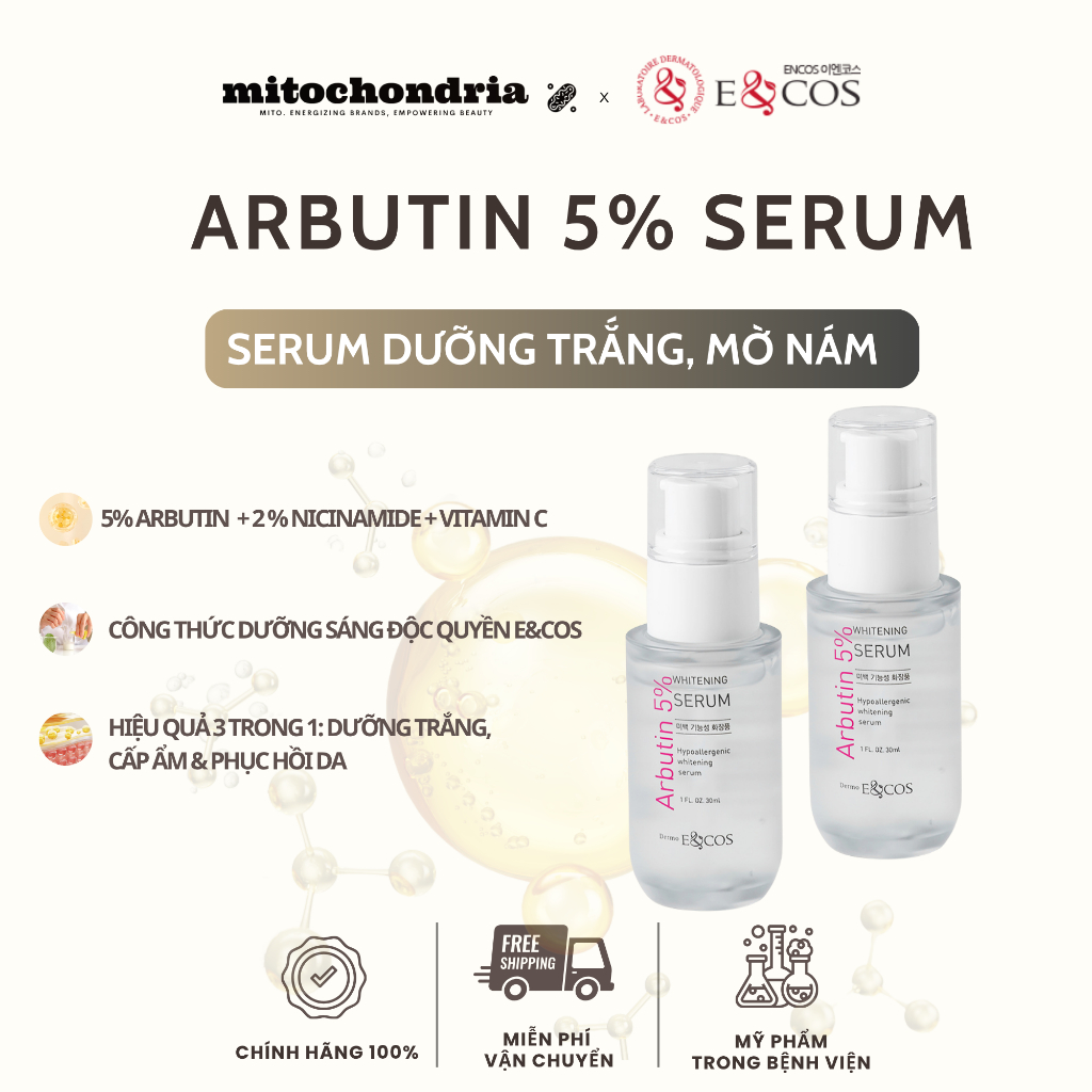 Serum làm mờ nám & sáng da E&COS Arbutin 5% Whitening Serum 30ml