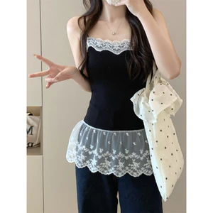 Áo Hai Dây Nữ Phối Ren Tiểu Thư Form Ôm Co Giãn Dễ Thương Style Hàn Quốc
