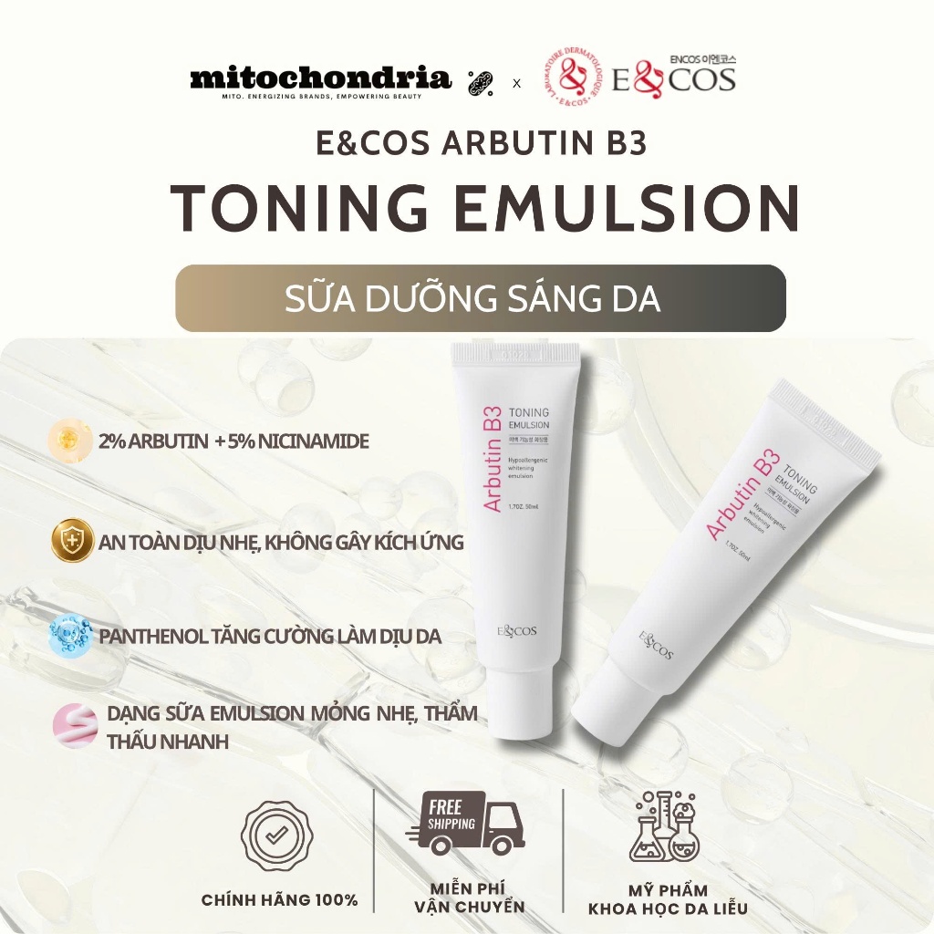 Tinh chất giúp thu nhỏ lỗ chân lông & sáng da E&COS Arbutin B3 Toning Emulsion 50ml