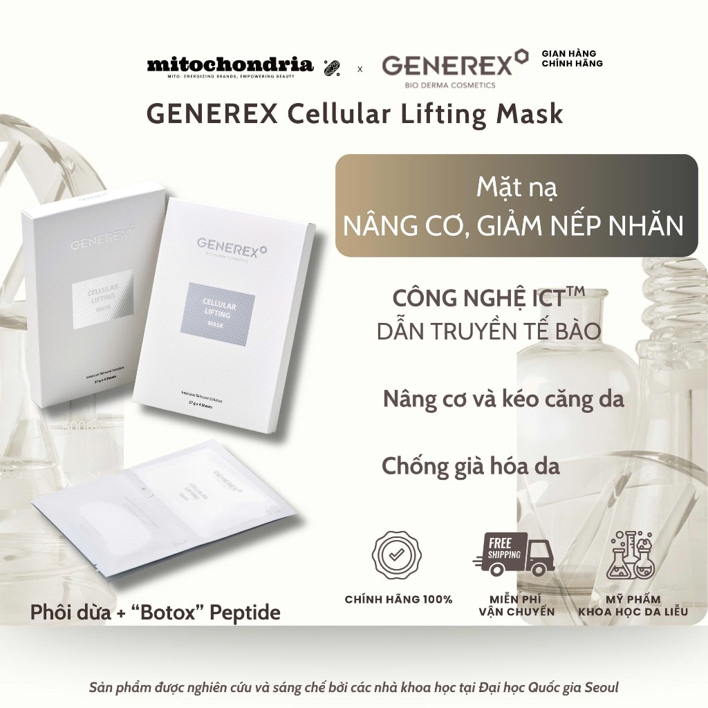 [Hộp 4 Miếng] Mặt Nạ Cấp Ẩm, Nâng Cơ Giảm Nếp Nhăn GENEREX Cellular Lifting Mask 27g