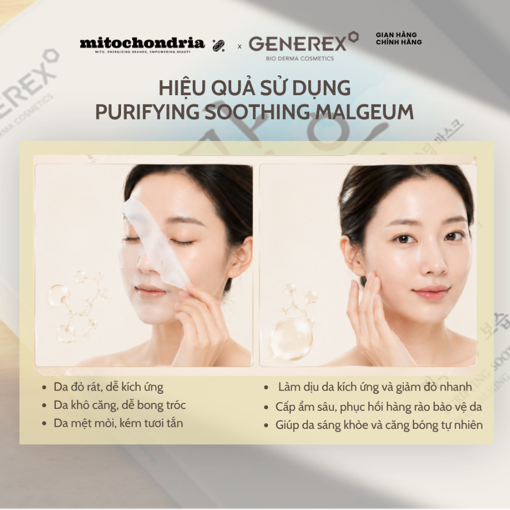 [Hộp 5 Miếng] Mặt nạ LỢI KHUẨN nuôi da khỏe GENEREX Malgeum Soothing Mask 30g