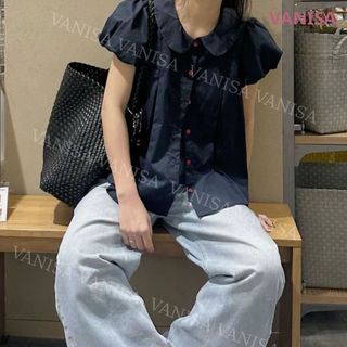 Áo sơ mi nữ cổ bèo sen tay phồng dáng rộng trẻ trung đen xanh trắng VANISA SM933