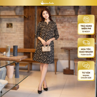 SWANLAKE | Váy Đầm Nữ Suông Công Sở Hoa Nhí Tay Lỡ Cổ Trụ Cài Nút Vải Cotton Cao Cấp Có Túi D12364