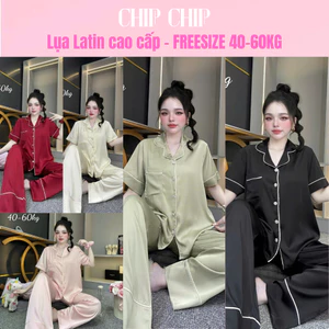 BỘ ĐỒ PIJAMA LỤA LATIN CAO CẤP DÁNG DÀI DÀNH CHO NỮ (TẶNG KÈM CỘT TÓC)