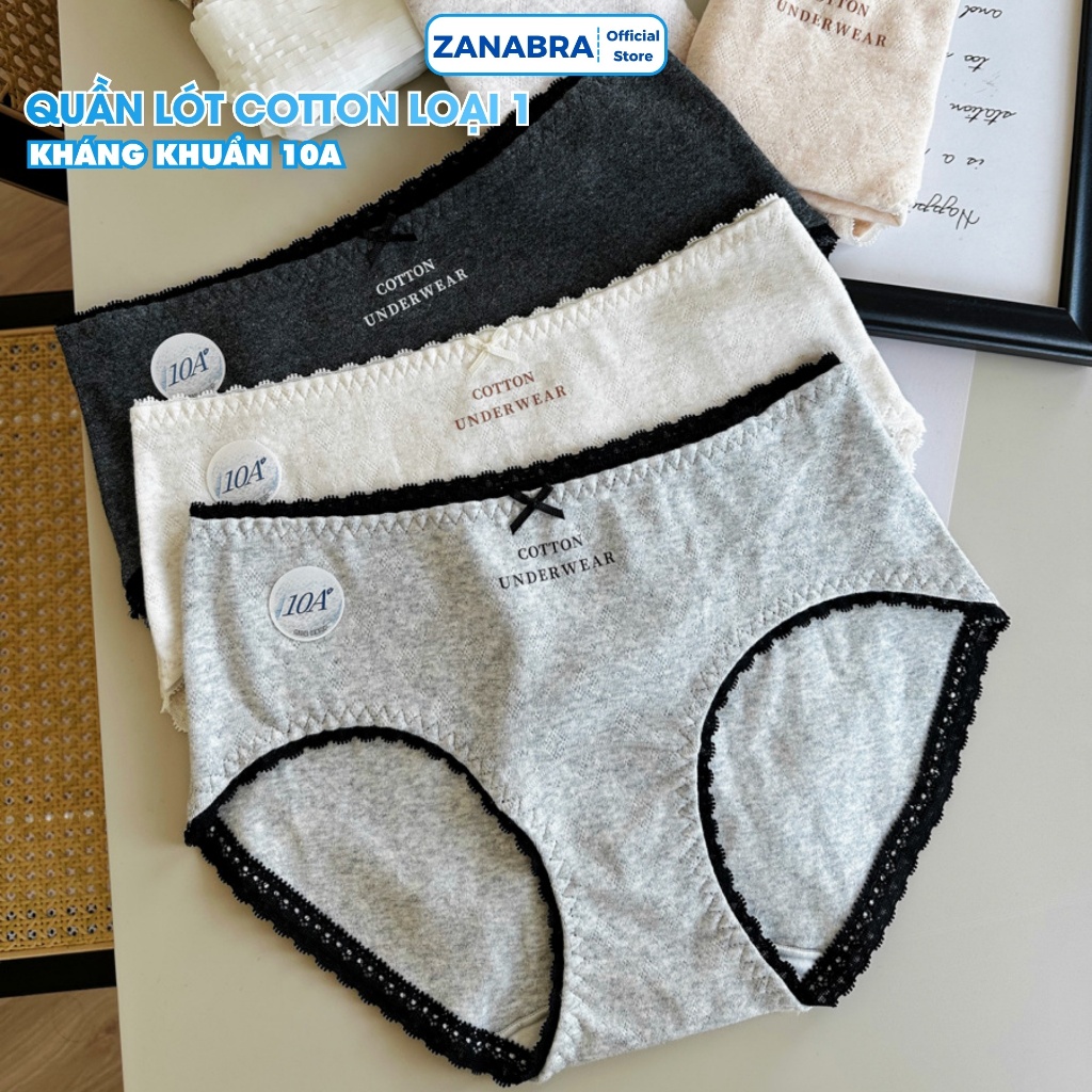 [MẪU MỚI 2026] Quần Lót Nữ Cotton Kháng Khuẩn 10A, Quần Chíp Nữ Cạp Vừa Viền Ren Siêu Thoáng ZANABRA L5210