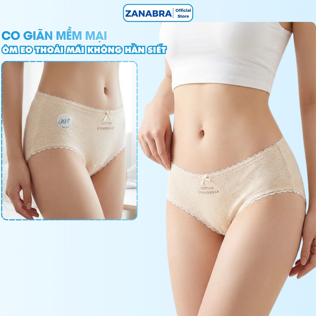 [MẪU MỚI 2026] Quần Lót Nữ Cotton Kháng Khuẩn 10A, Quần Chíp Nữ Cạp Vừa Viền Ren Siêu Thoáng ZANABRA L5210