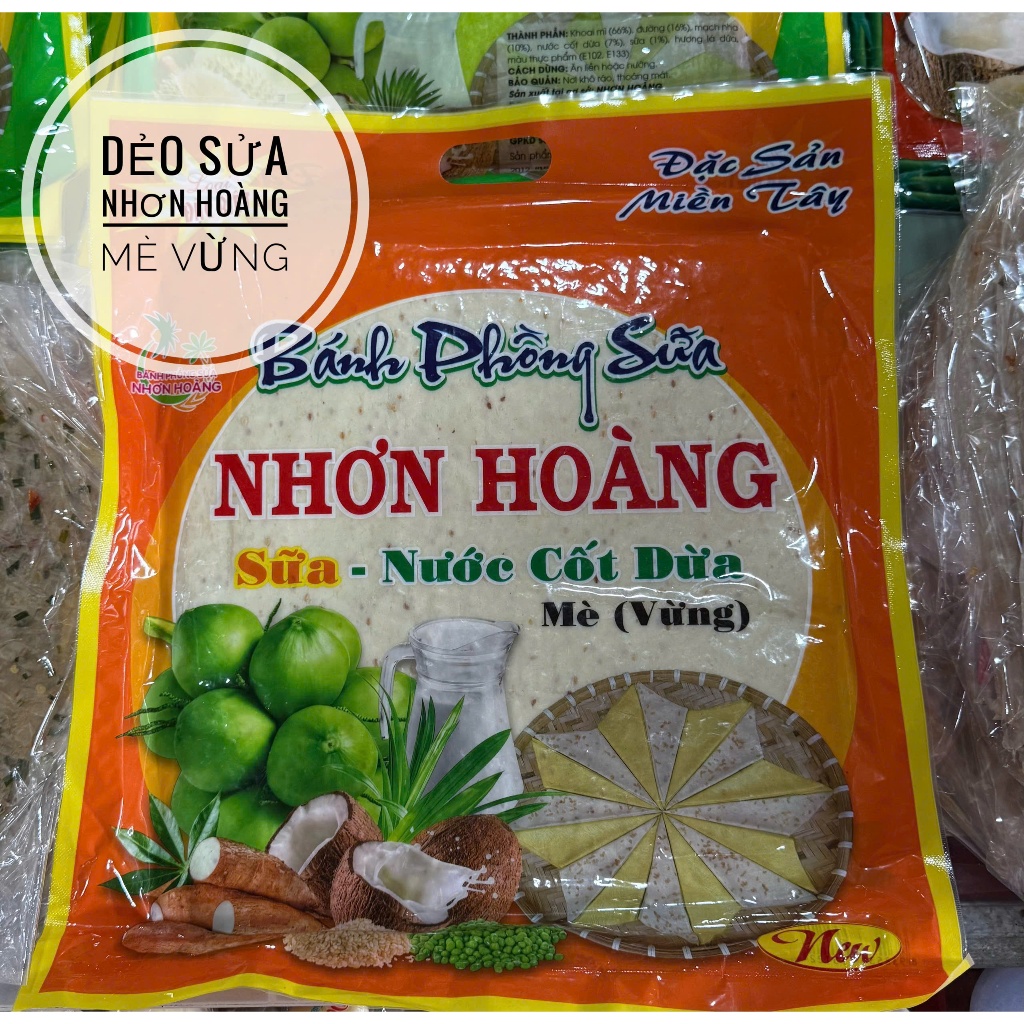 Bánh Phồng Sữa Dừa - Bánh Dẻo Cốt Dừa Vị Sầu Riêng, Mè Vừng, Lá Dứa - Bánh Tráng Cốt Dừa Nhơn Hoàng