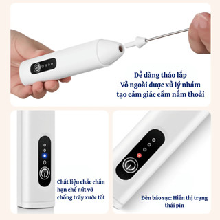 Máy Đánh Trứng Mini Cầm Tay 3 Chế Độ, Máy Tạo Bọt Cà Phê Cầm Tay Cao Cấp, Pin Sạc Tiện Dụng Kèm 2 Đầu Đánh Thay Thế