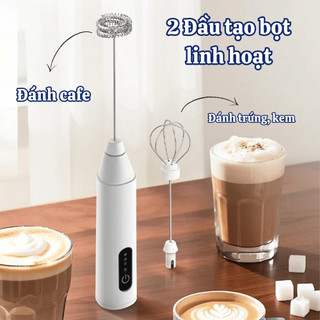 Máy Đánh Trứng Mini Cầm Tay 3 Chế Độ, Máy Tạo Bọt Cà Phê Cầm Tay Cao Cấp, Pin Sạc Tiện Dụng Kèm 2 Đầu Đánh Thay Thế