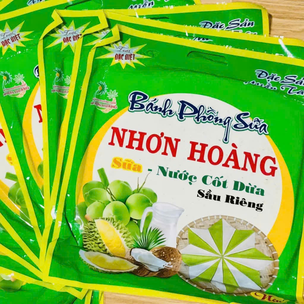 Bánh Phồng Sữa Dừa - Bánh Dẻo Cốt Dừa Vị Sầu Riêng, Mè Vừng, Lá Dứa - Bánh Tráng Cốt Dừa Nhơn Hoàng