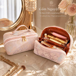 Túi Bag Makeup Mỹ Phẩm Gấm Nguyệt Hoa Cổ Điển| Mỹ Phẩm Đa Năng Nhiều Ngăn Sang Trọng Style 2026 |Quà Tặng Gift For Women
