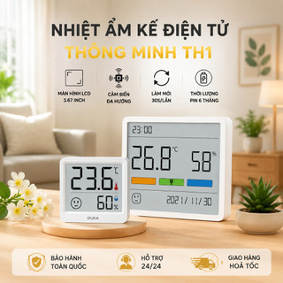 Nhiệt Kế Ẩm Điện Tử Duka TH1 Thông Minh Đo Độ Ẩm Nhiệt Độ Hiển Thị Ngày Giờ Tháng Năm Màn Hình LCD