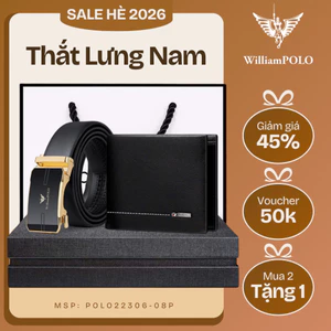 COMBO Thắt Lưng Nam William Polo Da Cao Cấp Khóa Tự Động Và Ví Da Nam Lịch Lãm TL85+Ví14