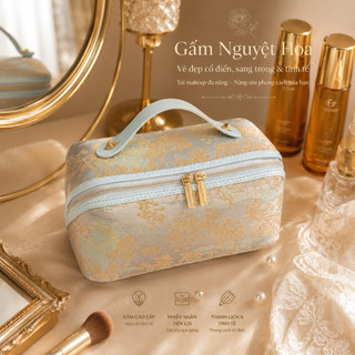 Túi Bag Makeup Mỹ Phẩm Gấm Nguyệt Hoa Cổ Điển| Mỹ Phẩm Đa Năng Nhiều Ngăn Sang Trọng Style 2026 |Quà Tặng Gift For Women