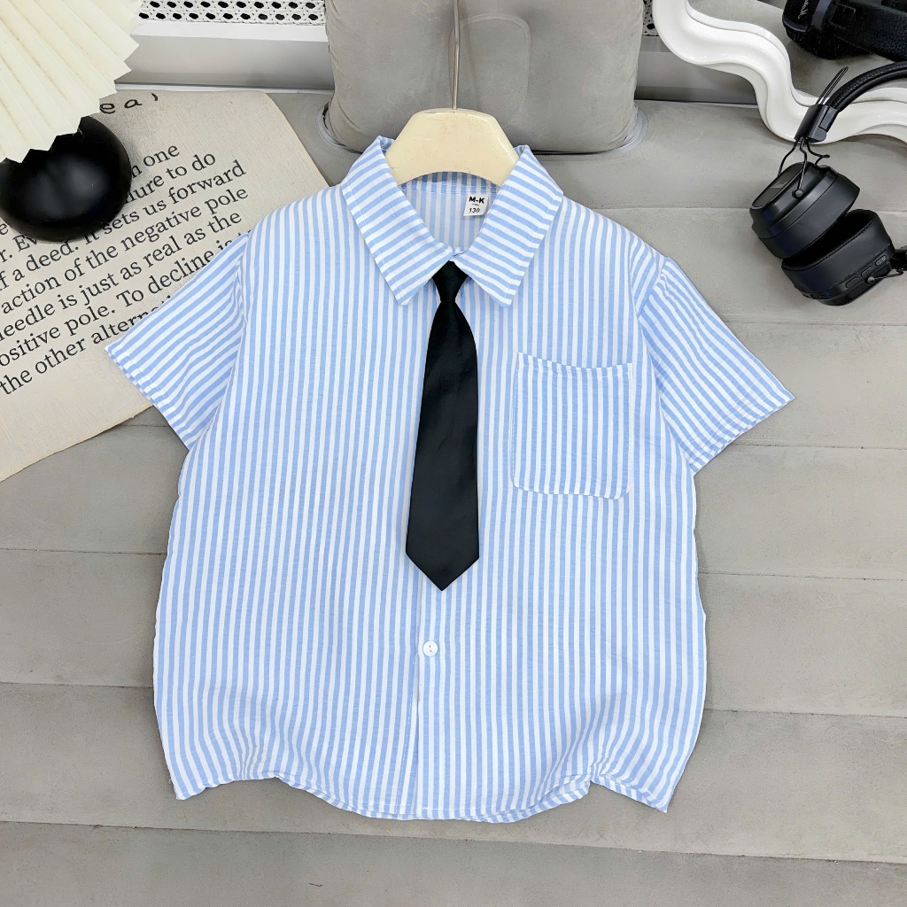 Áo sơ mi cộc tay cho bé trai từ 17-60kg chất đũi Hàn mềm mát, đứng form, không nhăn nhàu.