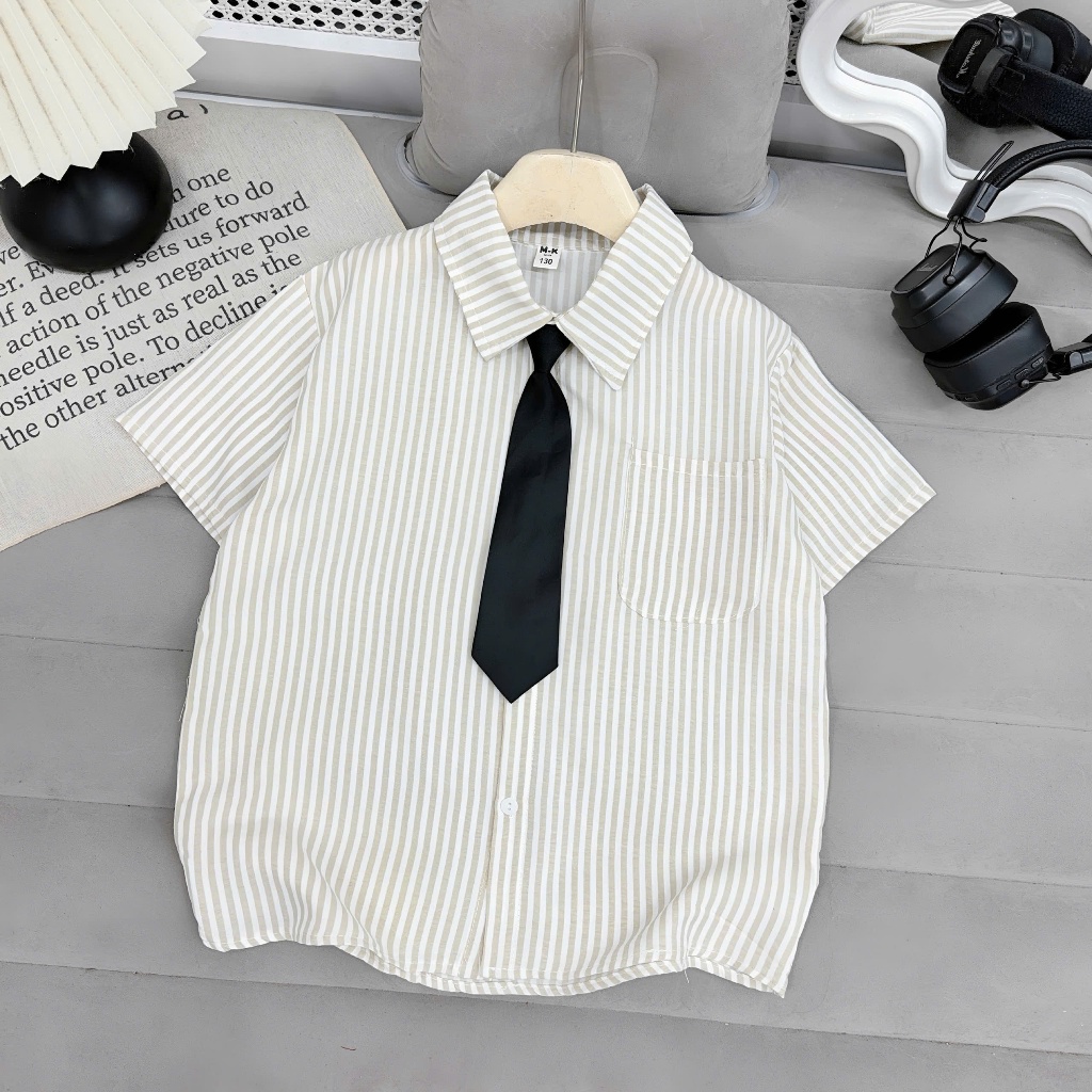Áo sơ mi cộc tay cho bé trai từ 17-60kg chất đũi Hàn mềm mát, đứng form, không nhăn nhàu.
