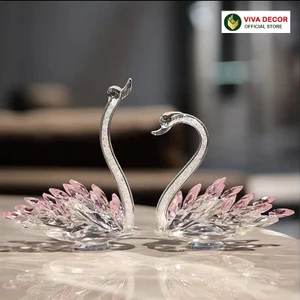 Cặp Thiên Nga Pha Lê Để Bàn - Thiên Nga Trang Trí Kệ Tủ Kèm Hộp Quà Tặng và Tấm Lót VIVA DECOR