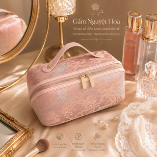 Túi Bag Makeup Mỹ Phẩm Gấm Nguyệt Hoa Cổ Điển| Mỹ Phẩm Đa Năng Nhiều Ngăn Sang Trọng Style 2026 |Quà Tặng Gift For Women