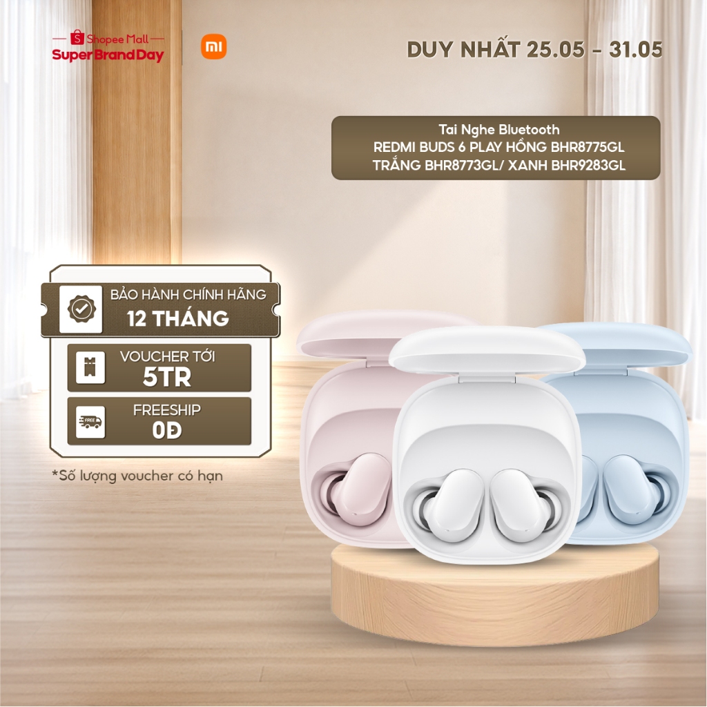 Tai Nghe Bluetooth Redmi Buds 6 PLay Hồng BHR8775GL/ Trắng BHR8773GL/ Xanh BHR9283GL