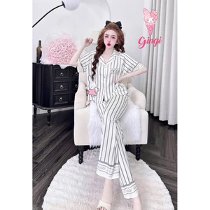 Tay ngắn quần dài pijama phom áo raplan,lụa latin,size 40-60kg