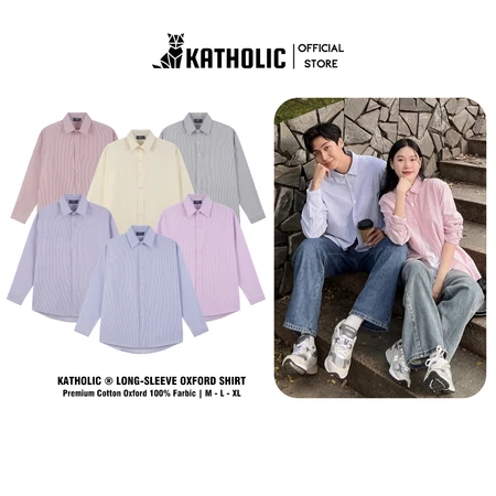 Áo Sơ Mi Kẻ Sọc Tay Dài Nam Nữ Hàn Quốc Local Brand KATHOLIC Chất Liệu Oxford Form Rộng 3 Màu Xám, Hồng, Xanh KAT012