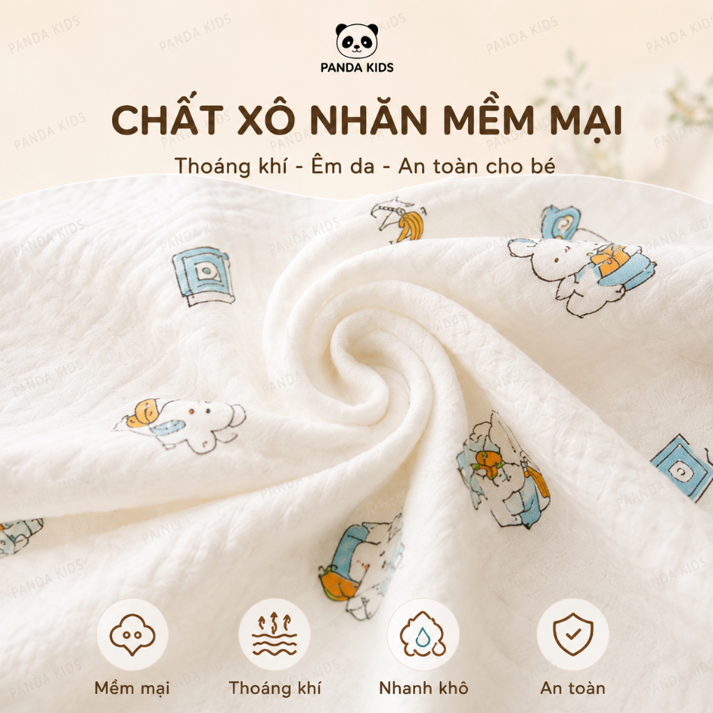 Khăn Tắm Xuân Hè Chất Xô Nhăn Loại 1 Kích Thước To 100*105cm siêu mềm, thoáng khí - Panda Kids - HT618 - HT720