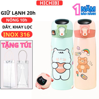 Bình giữ nhiệt inox 316 hiển thị nhiệt độ 500ml, bình nước có ống hút ,nắp bật đậy kín và dây treo
