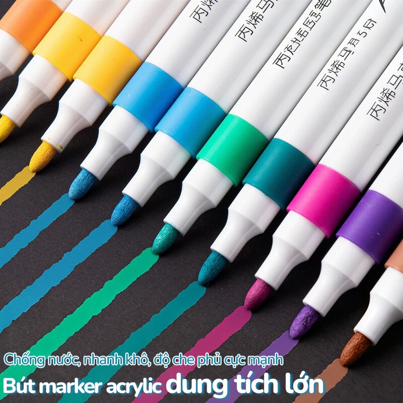 Acrylic Marker Màu Set Dụng Cụ Học Tập Cho Bé, Vẽ Được Trên Nhiều Chất Liệu, Mực Không Lem, Đầu Tròn 12/24/36/48/60 Màu