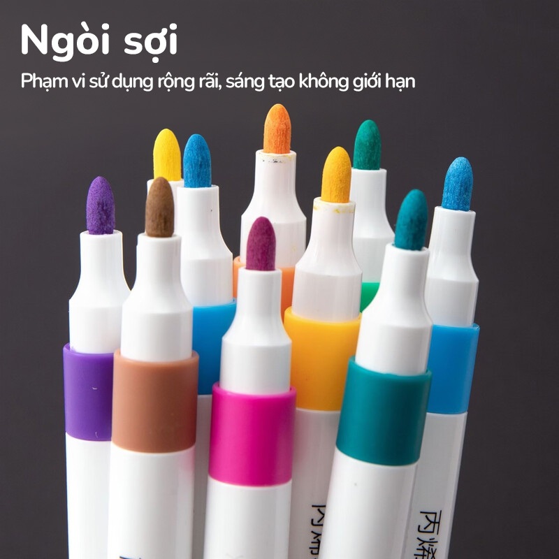 Acrylic Marker Màu Set Dụng Cụ Học Tập Cho Bé, Vẽ Được Trên Nhiều Chất Liệu, Mực Không Lem, Đầu Tròn 12/24/36/48/60 Màu